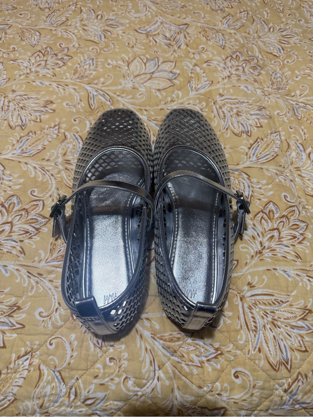 H&M Silver Perforated Mary Jane Flats with Buckle Strap